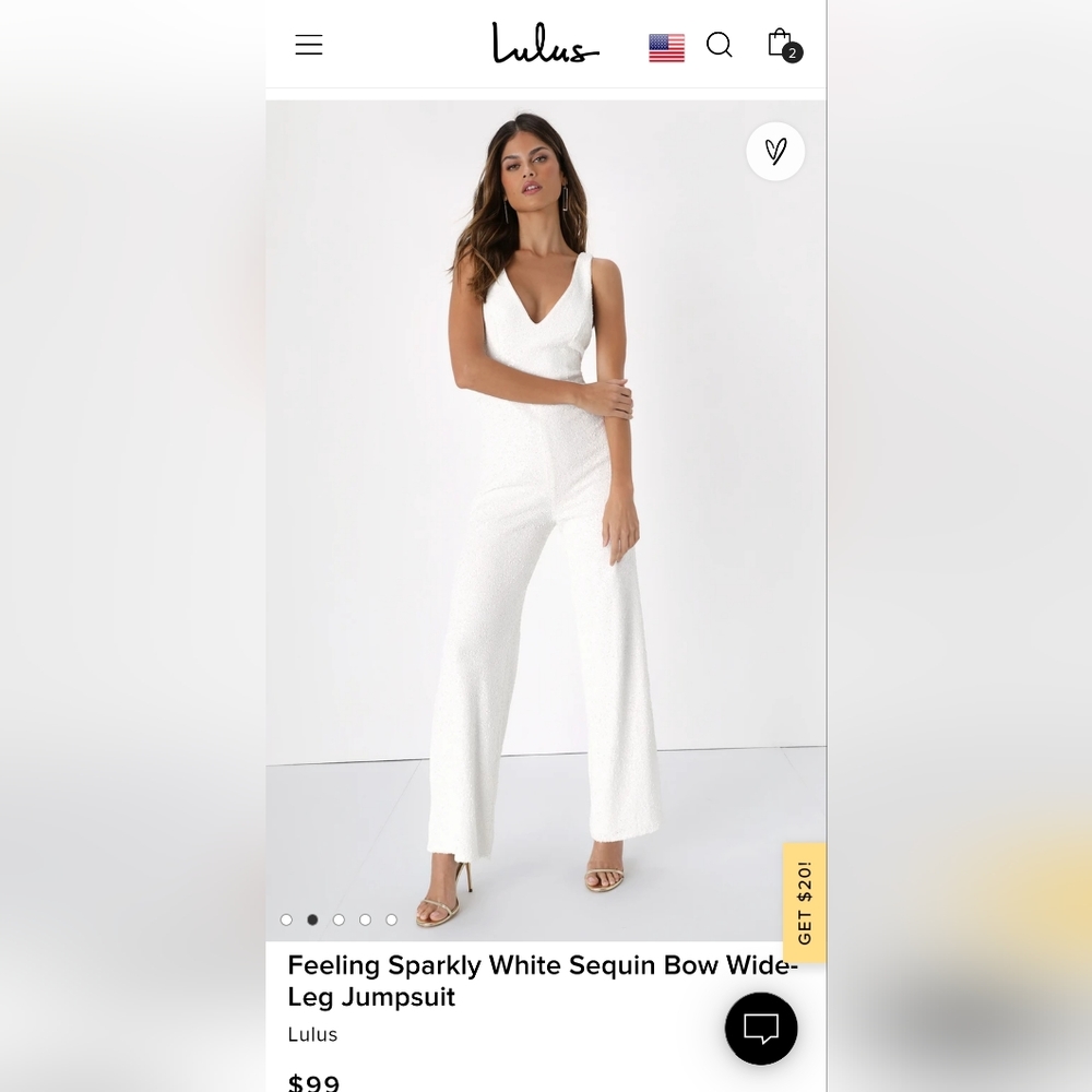 Feeling Sparkly White Sequin Bow Wide-Leg Jumpsuit, Small,Wedding Jumpsuit White